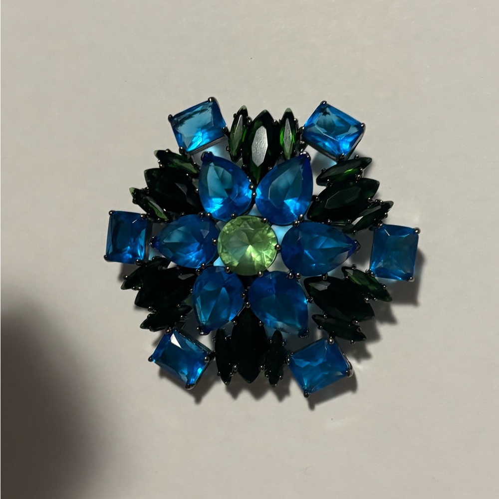 Elegant Blue and Green Floral Brooch